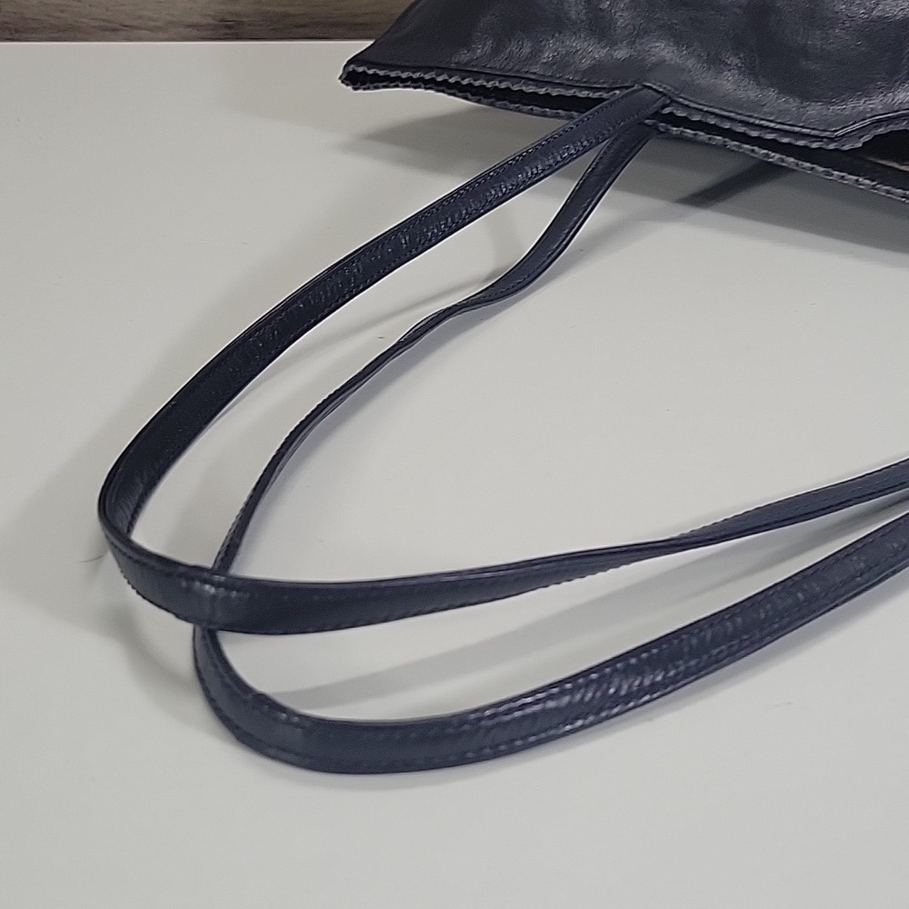 Latico for Anthropologie Leather Navy Tote Bag - Classic Everyday Shoulder Bag - Picture 6 of 13